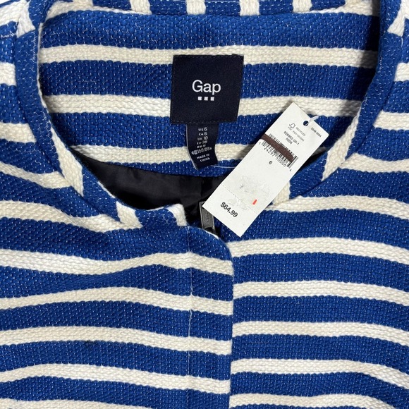 Gap Women Blue White Striped Collarless Zipper Front Jacket Blazer Size‎ 6 - Picture 5 of 8